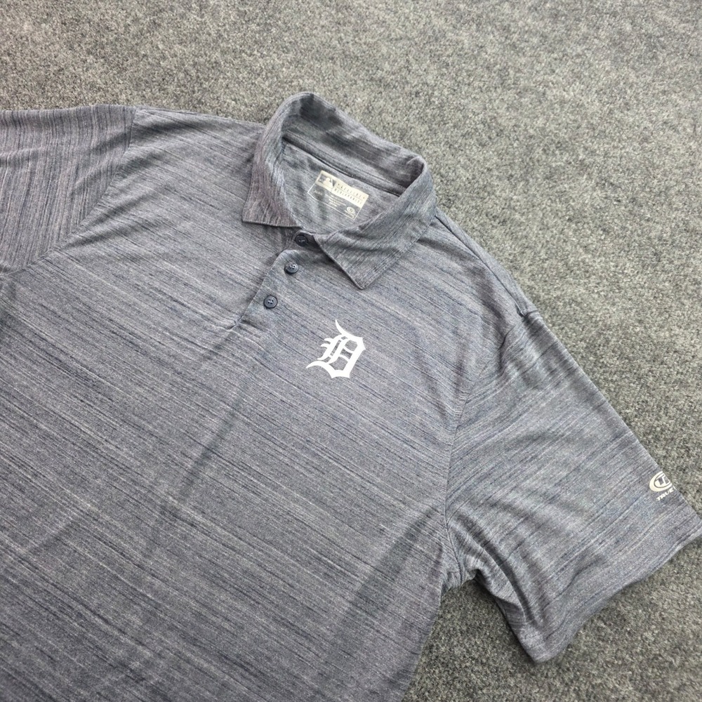 Detroit Tigers MLB Polo True Fan‎ Heather Gray Golf Top XL Mens Short Sleeve